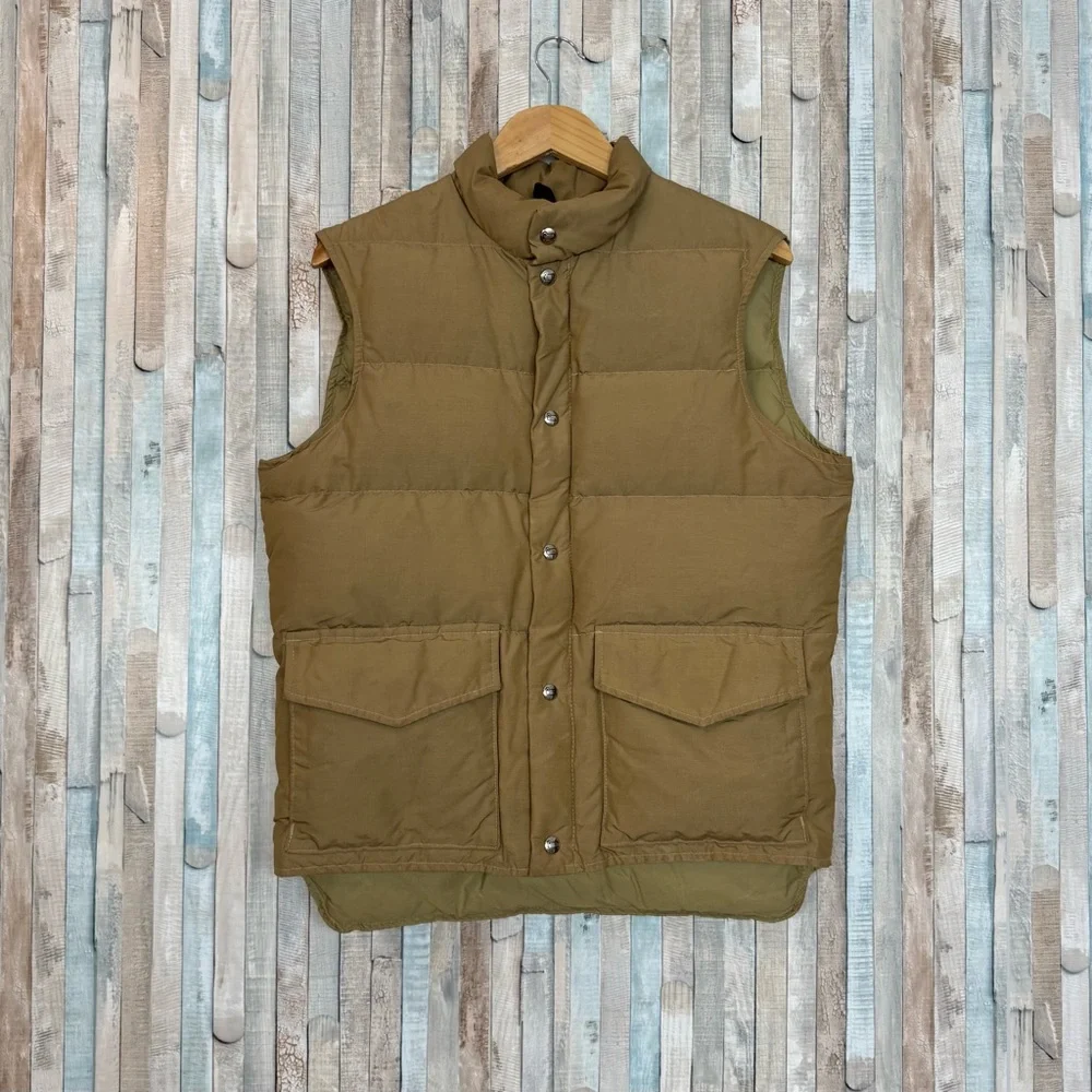 Woolrich M Vintage Down Filled Zip Up Puffer Vest Sleeveless Classic Utility Tan